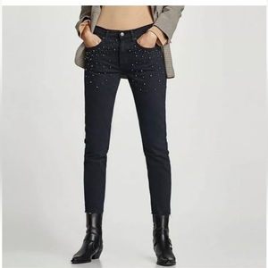 Zara Slim Skinny With Faux Pearls Women’s‎ Jeans Black Size 2 Fray Hem